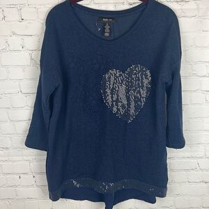 Style & Co. Navy Two Heart Top with Button Back Size Medium